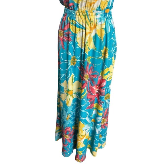 Nine West Halter Neck Maxi Dress Sz 6 Aqua Multi Floral Chiffon Sleeveless Lned - Picture 3 of 11